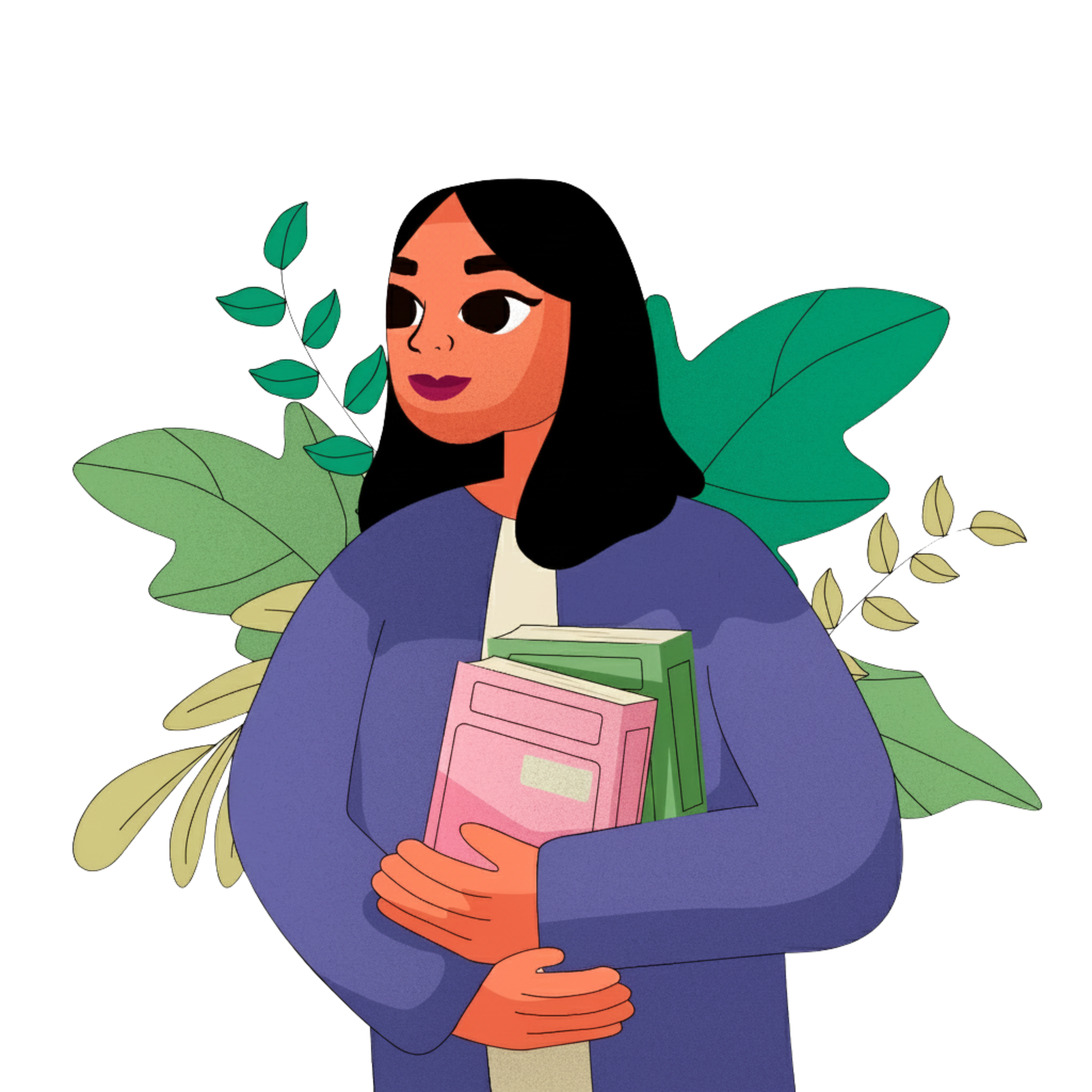 Woman holding books illustration